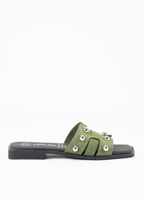 Sandale Plate en Cuir pour Femme Couleur Kaki