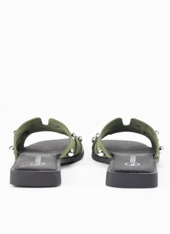 Sandale Plate en Cuir pour Femme Couleur Kaki