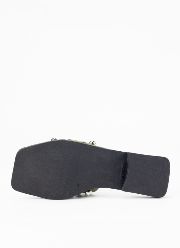 Sandale Plate en Cuir pour Femme Couleur Kaki