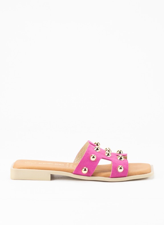 Sandale Plate en Cuir pour Femme en Couleur Rose