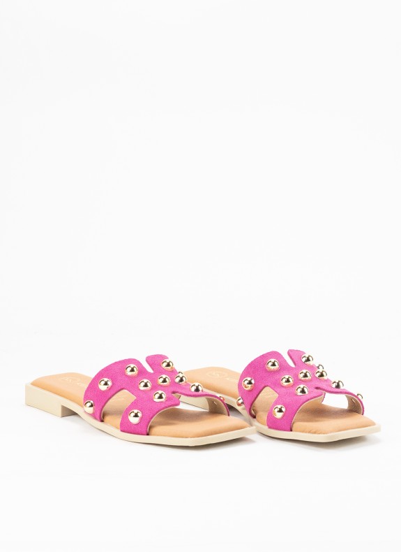 Sandale Plate en Cuir pour Femme en Couleur Rose