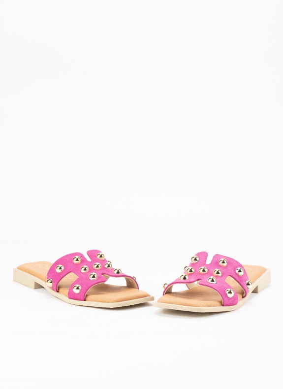 Sandale Plate en Cuir pour Femme en Couleur Rose
