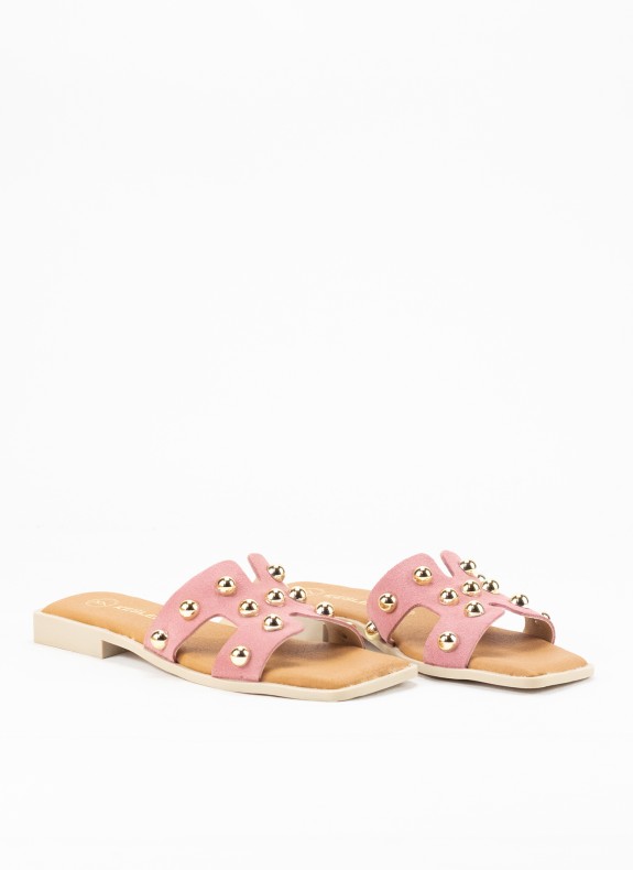 Sandale Plate en Cuir pour Femme en Couleur Rose
