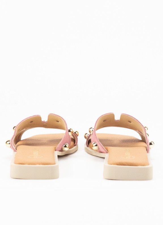 Sandalia Plana de Piel para Mujer en Color Rosa