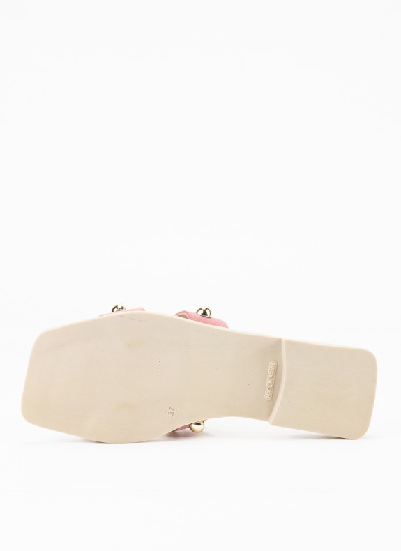 Sandale Plate en Cuir pour Femme en Couleur Rose