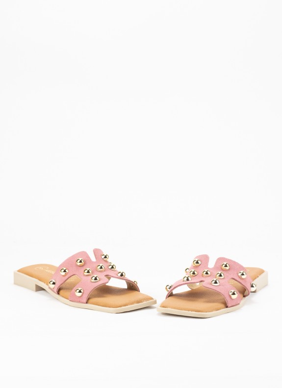 Sandale Plate en Cuir pour Femme en Couleur Rose