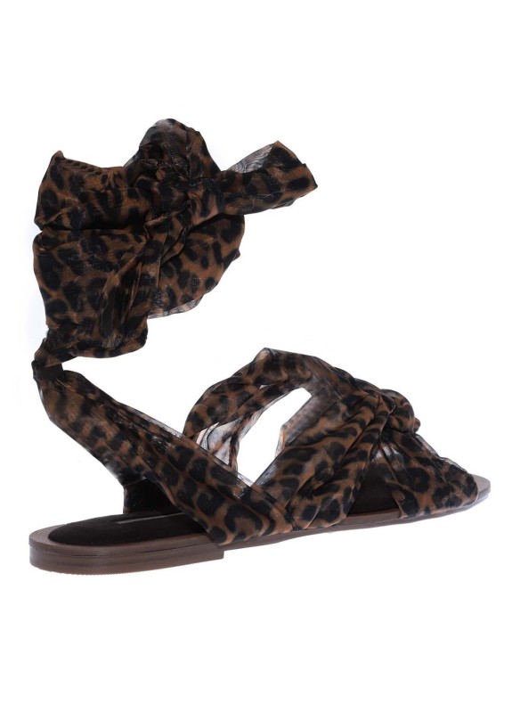 Sandalia Plana com Tiras para Mulher em Leopardo