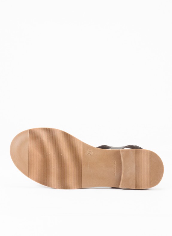 Sandale Plate en Cuir pour Femme de Couleur Marron avec Clous