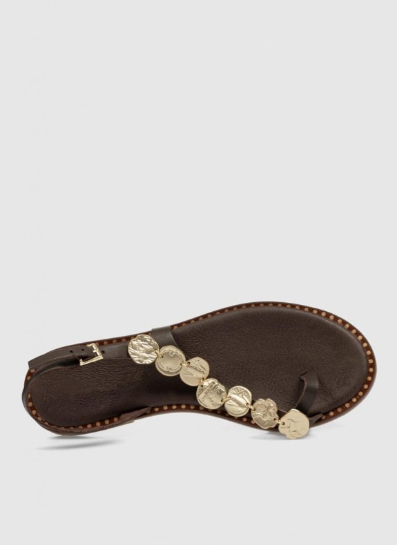 Sandale pour Femme en Couleur Marron avec Détails Dorés