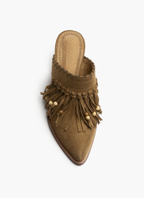 Zueco destalonado boho de ante con tacón para mujer