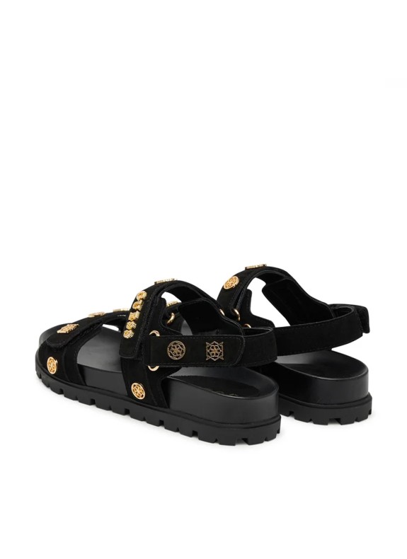 Sandalia Guess Florizy Negra con Detalles Metálicos Dorados