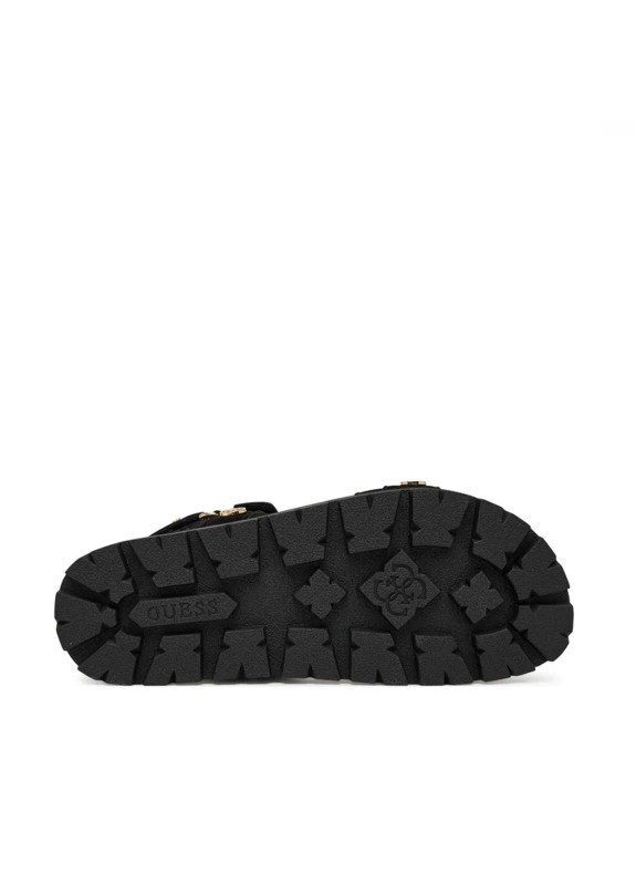 Sandalia Guess Florizy Negra con Detalles Metálicos Dorados