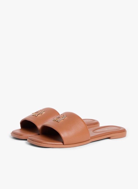 Sandálias Tommy Hilfiger Th Logo Hardware Leather Mule em cor de couro para mulher