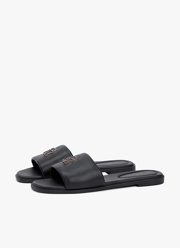 Sandales Tommy Hilfiger TH Logo Hardware en cuir noir pour femme
