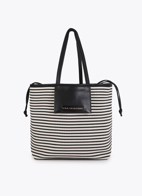 Bolso Shopper Lola Casademunt rayas LS2604088 en color negro para mujer
