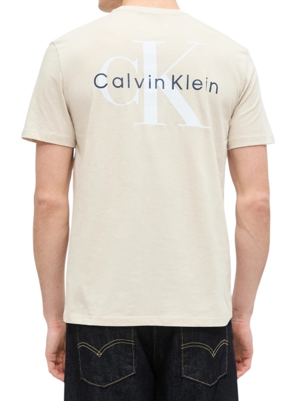 Camiseta Calvin Klein SS 30S Classic Back Monologo Tee na cor bege para homem