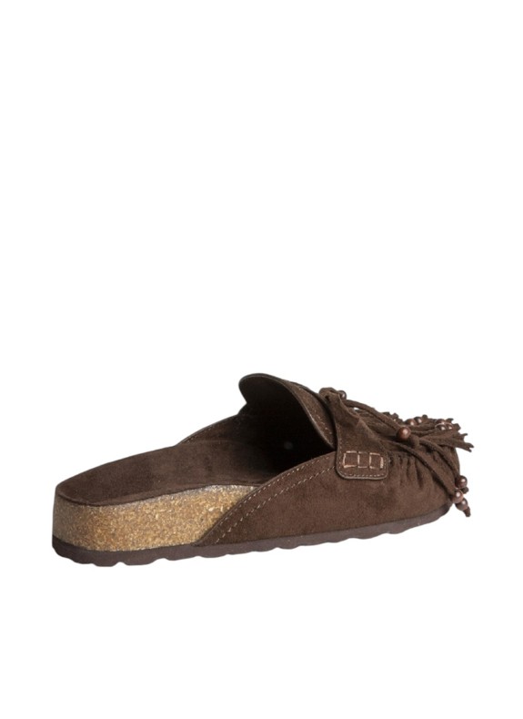 Zueco boho destalonado de ante con flecos para mujer