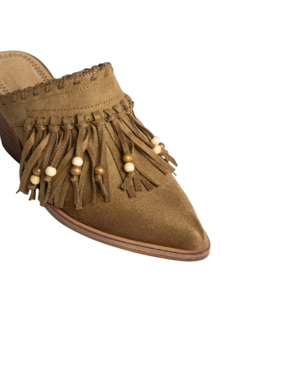 Zueco destalonado boho de ante con tacón para mujer