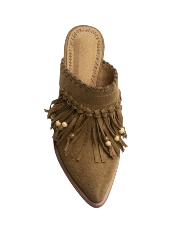 Zueco destalonado boho de ante con tacón para mujer