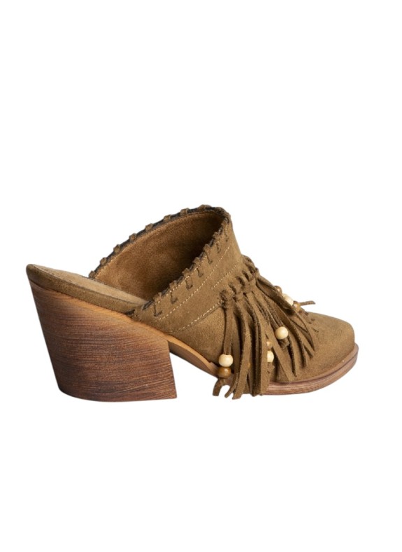 Zueco destalonado boho de ante con tacón para mujer