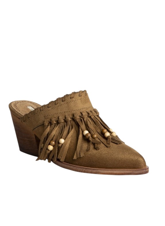 Zueco destalonado boho de ante con tacón para mujer