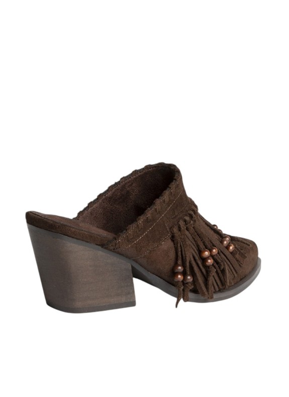 Zueco boho destalonado de ante con tacón para mujer