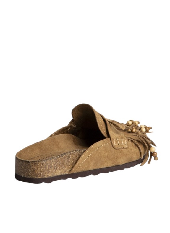 Zueco boho destalonado de ante con flecos para mujer