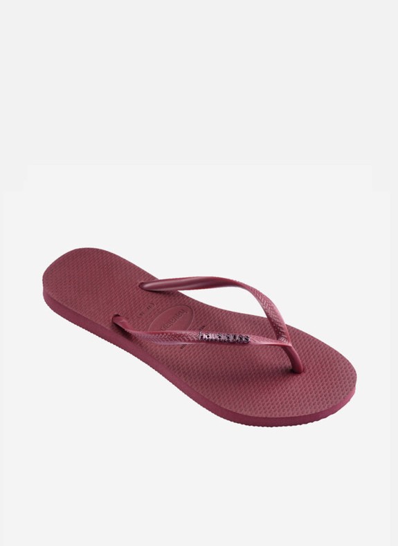 Chinelos Havaianas Slim Logo Metallic na cor fúcsia para mulher