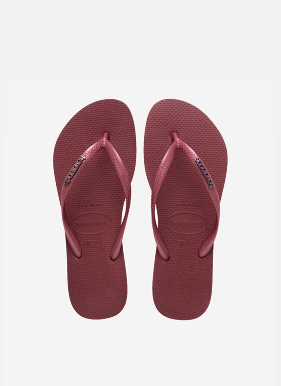 Chinelos Havaianas Slim Logo Metallic na cor fúcsia para mulher