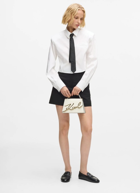 Bandolera Karl Lagerfeld K/Signature 2.0 Sm Cross na cor branca.